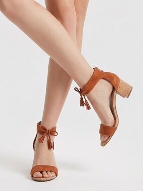 Bandolino Tan Suede Ankle-Tie Block Heel Sandals